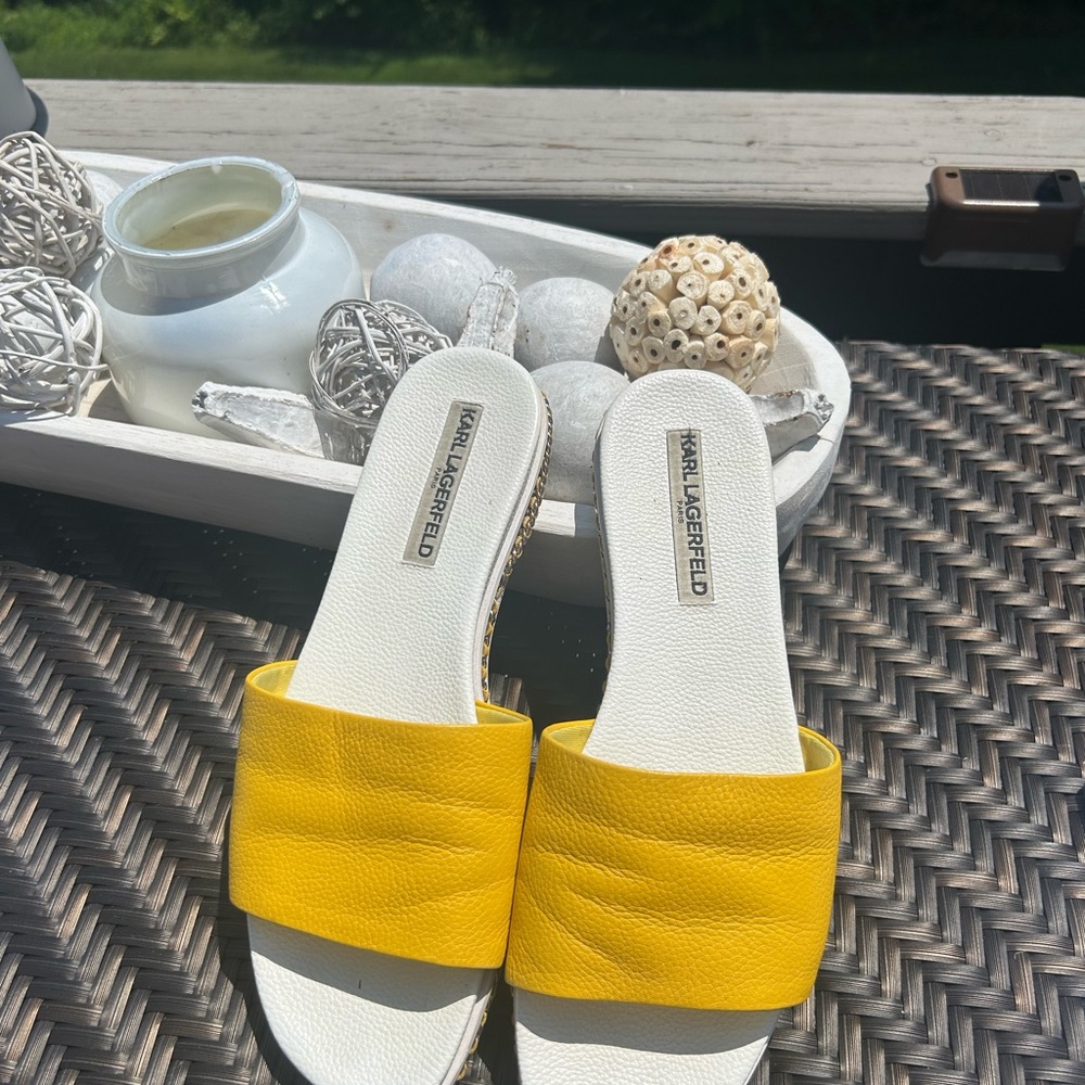 Karl Lagerfeld Bright Yellow Slide Sandals